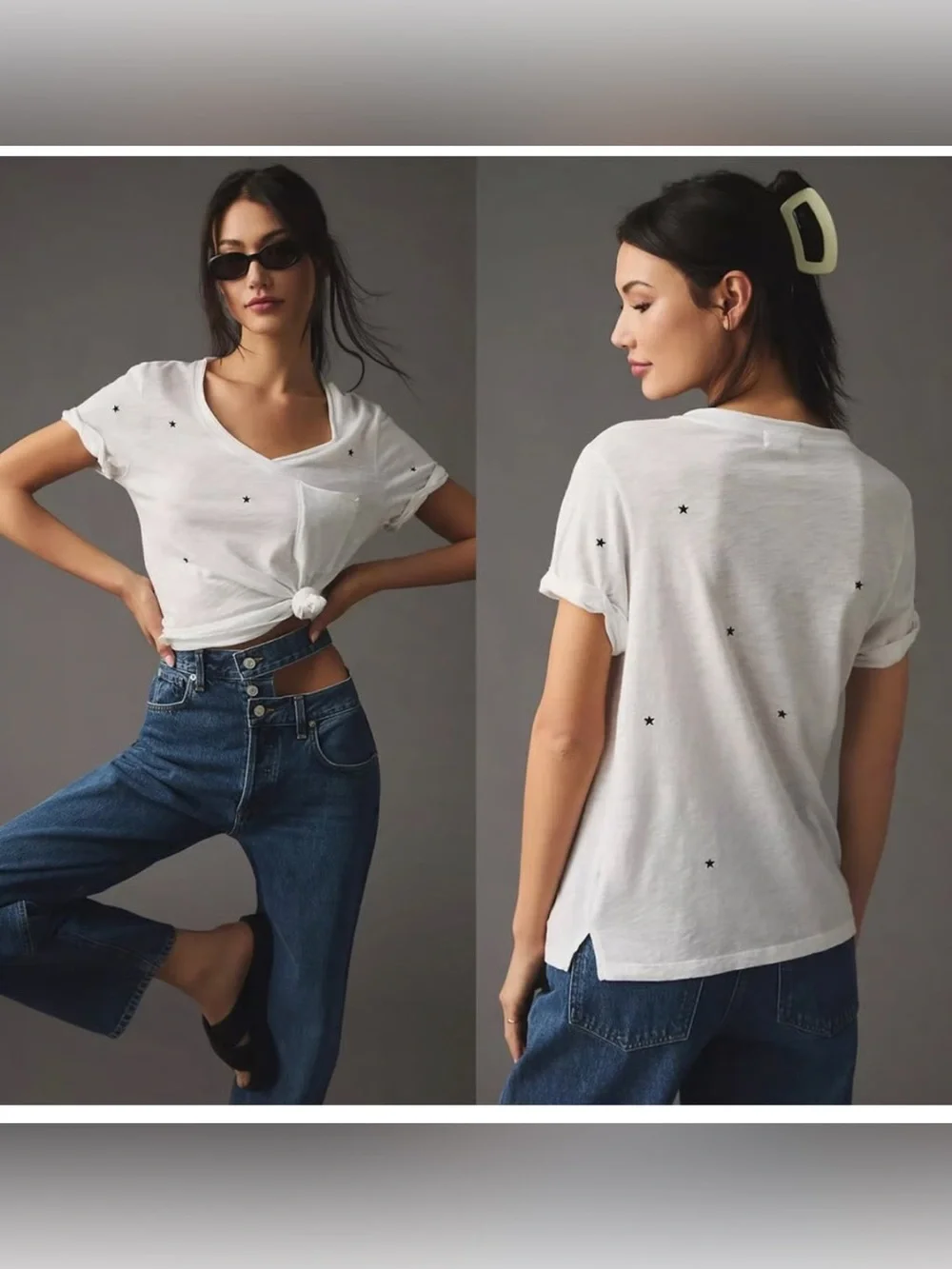 Anthropologie T.LA White V-Neck T-Shirt with Black Stars - NWT - Medium - Picture 5 of 16